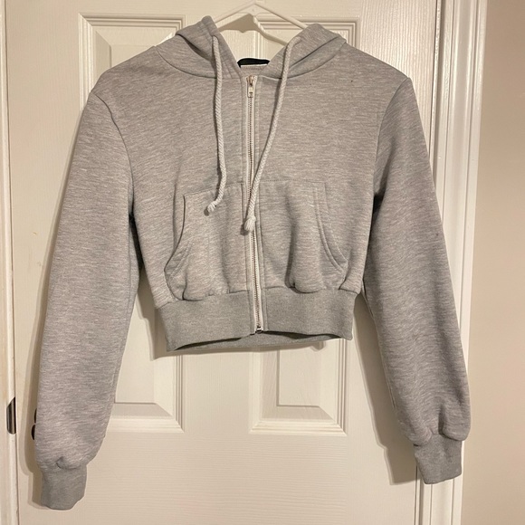 Zip-Up Cropped Drawstring Hoodie - Picture 1 of 3